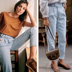 Sezane Franck Light Blue High-Rise Pleated Tapered Jeans